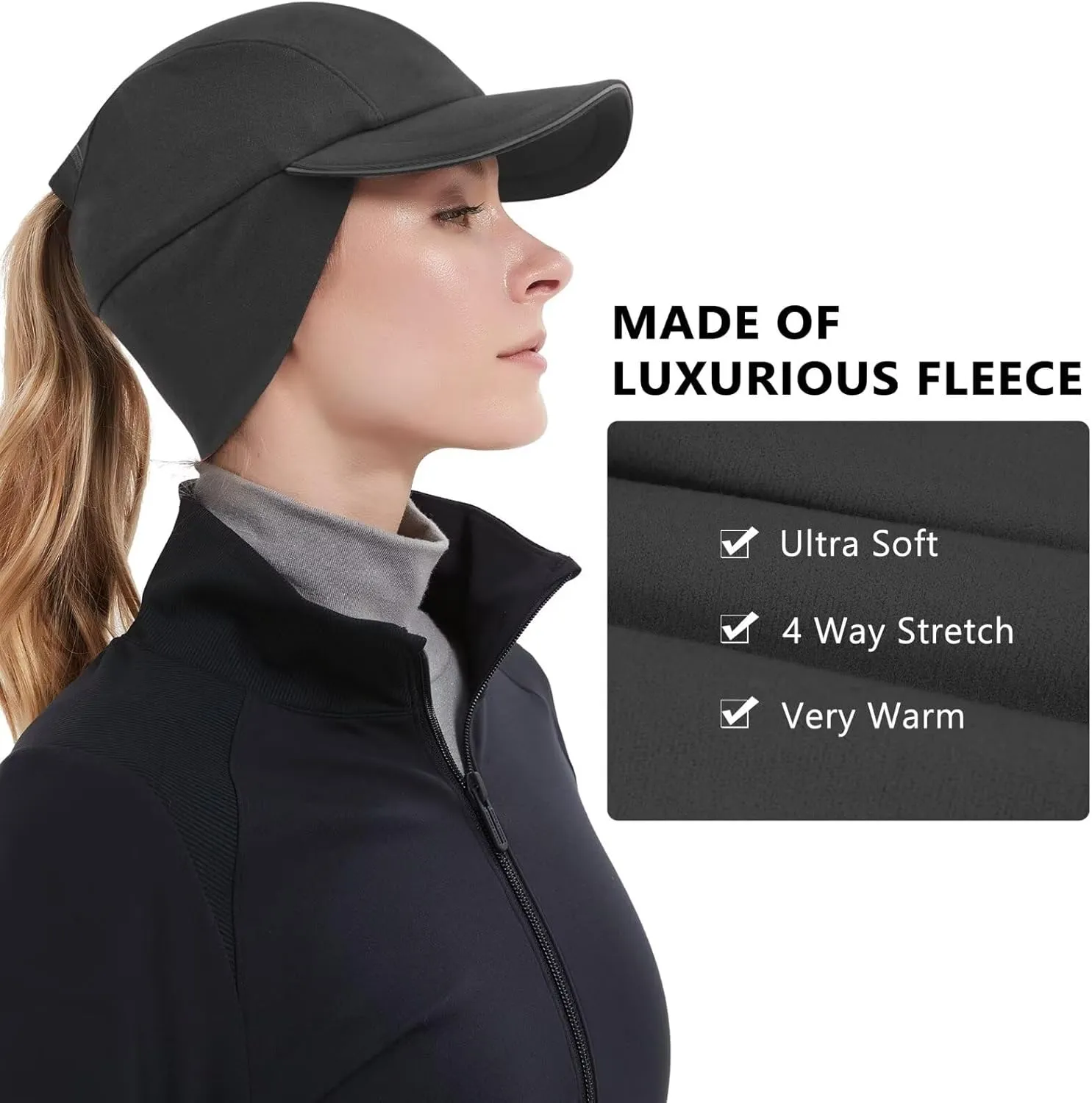 GADIEMKENSD Women's Winter Reflective Fleece Ponytail Hat with Drop Down Ear Warmer
