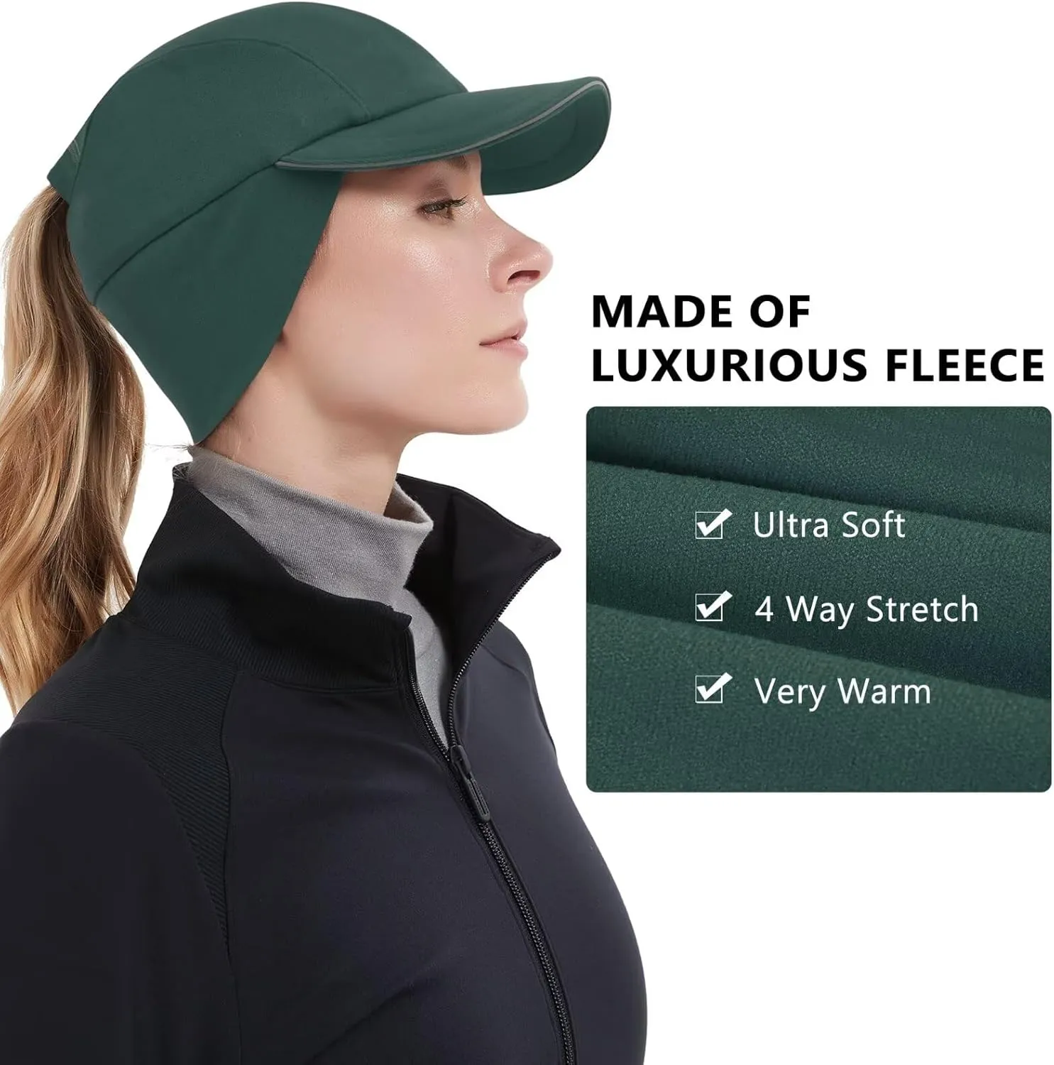GADIEMKENSD Women's Winter Reflective Fleece Ponytail Hat with Drop Down Ear Warmer