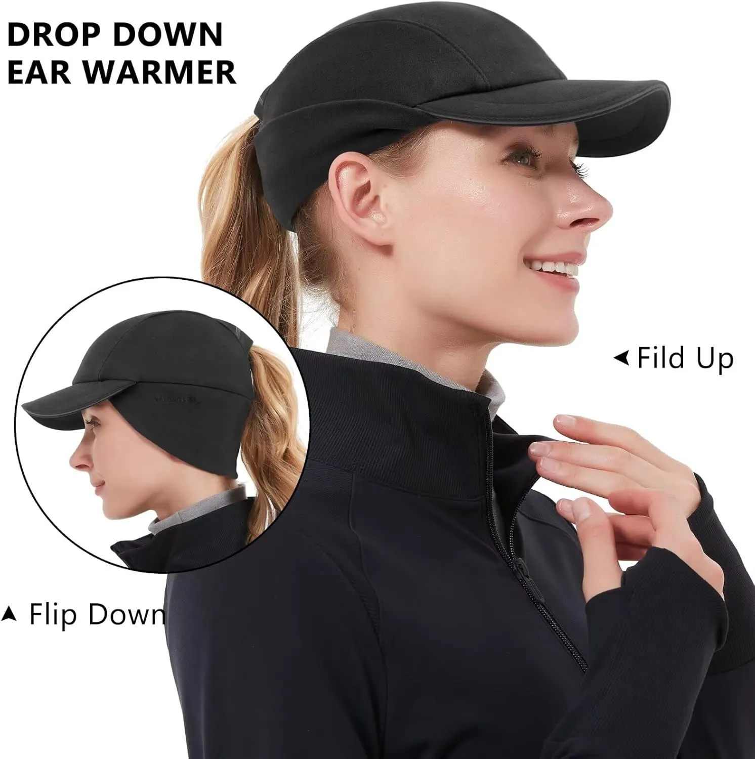 GADIEMKENSD Women's Winter Reflective Fleece Ponytail Hat with Drop Down Ear Warmer
