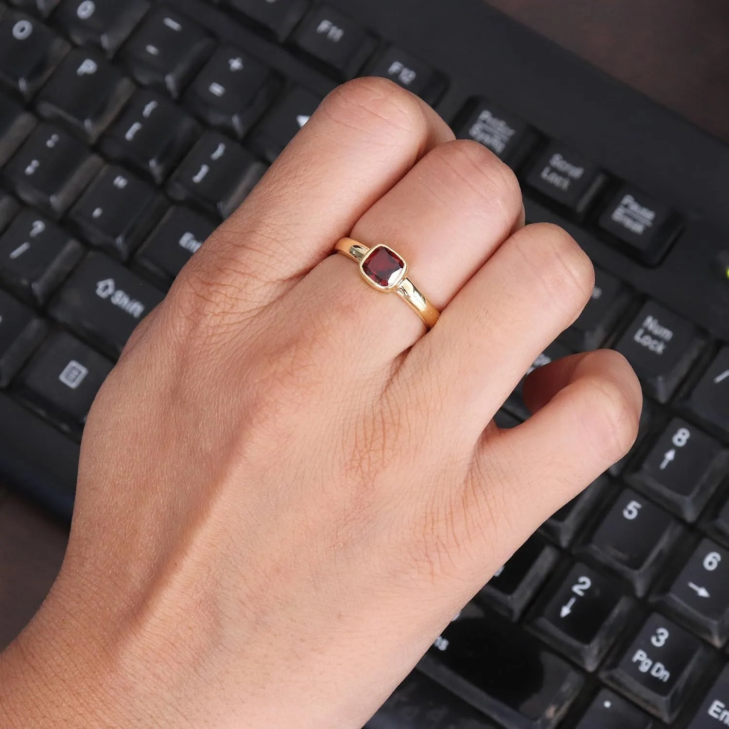Garnet Ring, Minimalist Ring, 18k Gold Ring, Garnet Signet Ring, Sterling Silver Handmade Ring, Minimalist Ring For Women, Gifts for Her