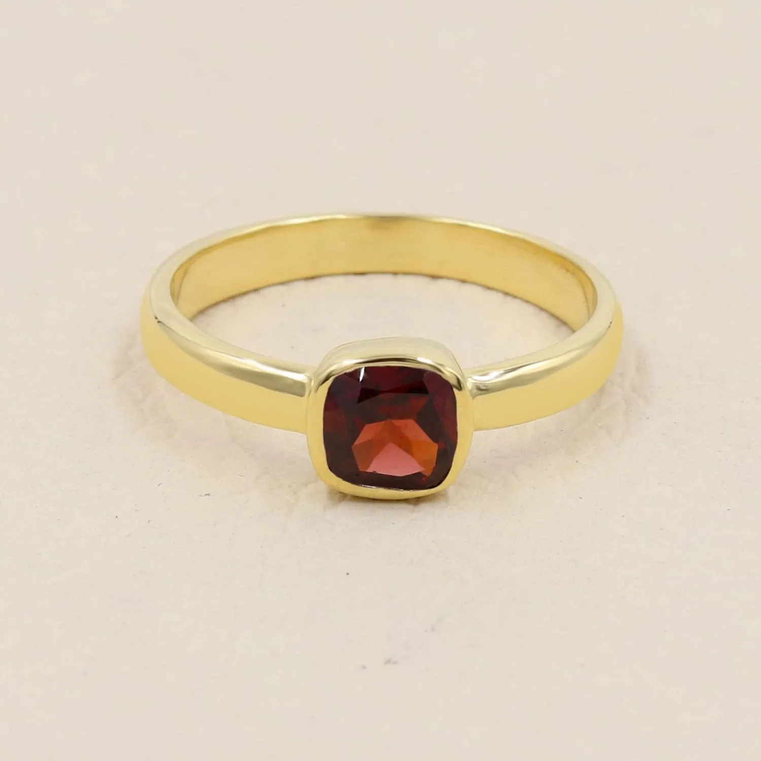 Garnet Ring, Minimalist Ring, 18k Gold Ring, Garnet Signet Ring, Sterling Silver Handmade Ring, Minimalist Ring For Women, Gifts for Her