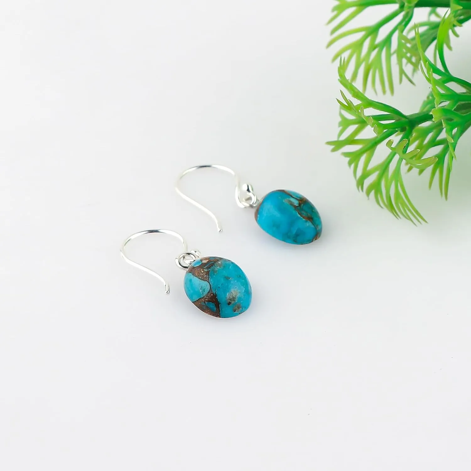 Genuine Turquoise Gemstone Earring, 925 Sterling Silver Jewelry, Chakra Healing Crystals Cabochon Stones, Handmade Designer Jewelry, Birthday Gift for Her, Mother's Day