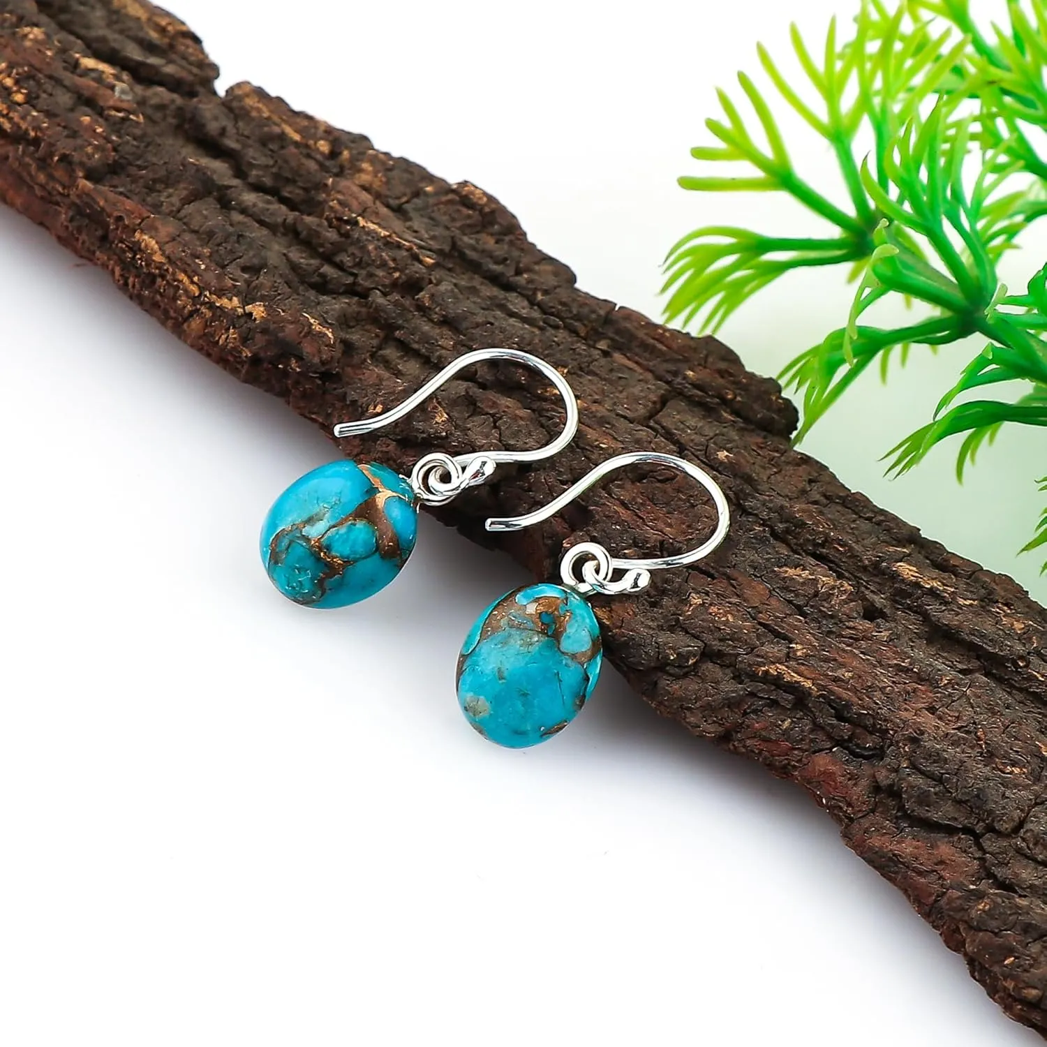 Genuine Turquoise Gemstone Earring, 925 Sterling Silver Jewelry, Chakra Healing Crystals Cabochon Stones, Handmade Designer Jewelry, Birthday Gift for Her, Mother's Day