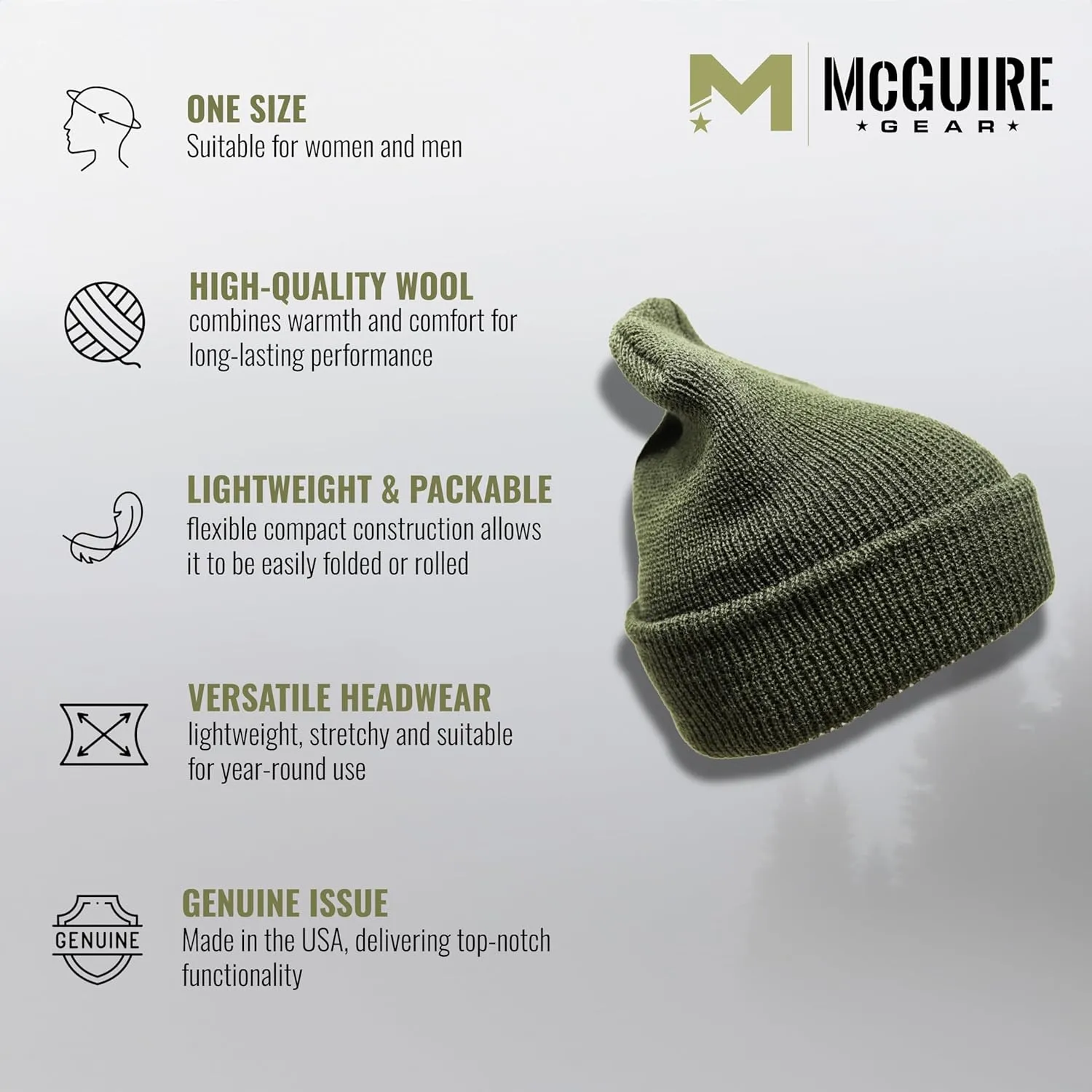 Genuine Wool Ski Watch Cap, Made in USA, 3 Pack - 100% Wool