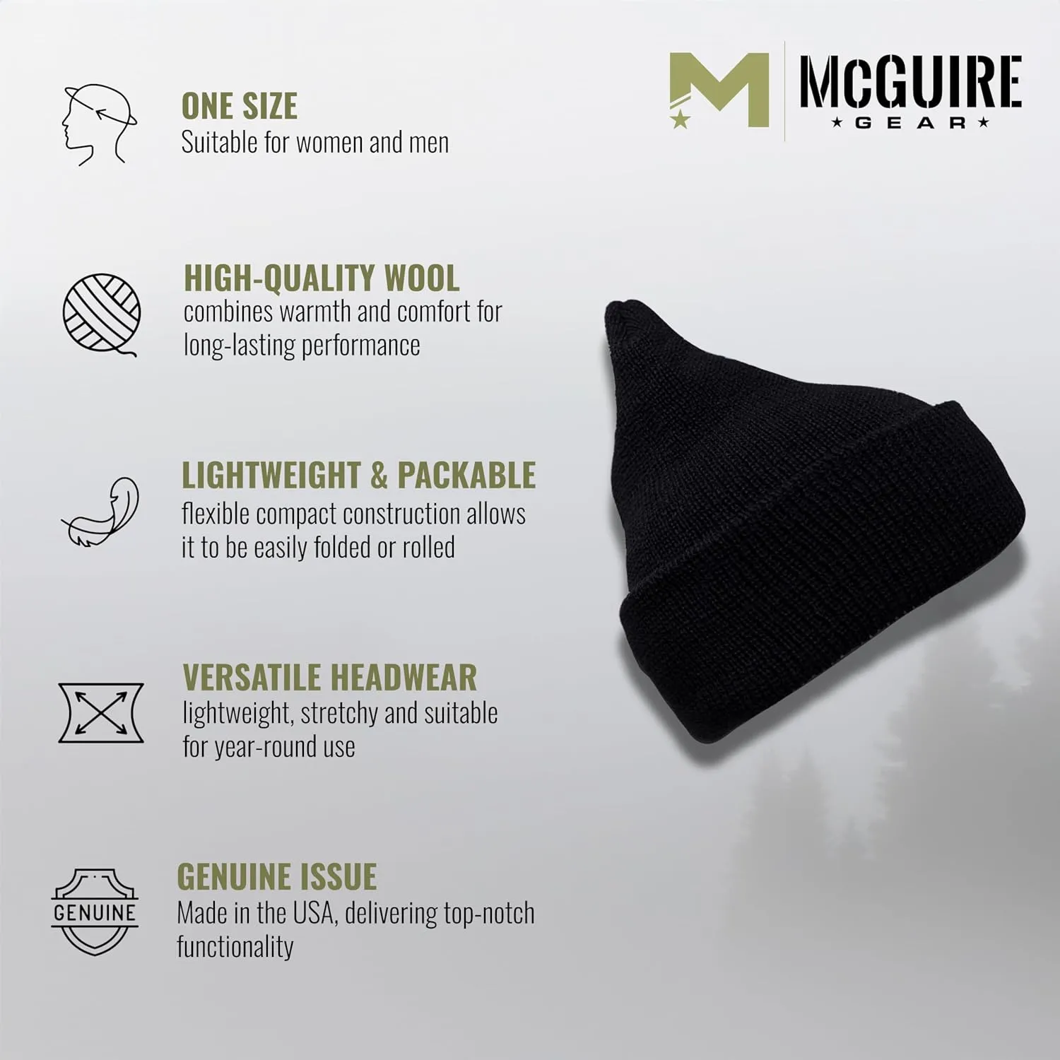Genuine Wool Ski Watch Cap, Made in USA, 3 Pack - 100% Wool