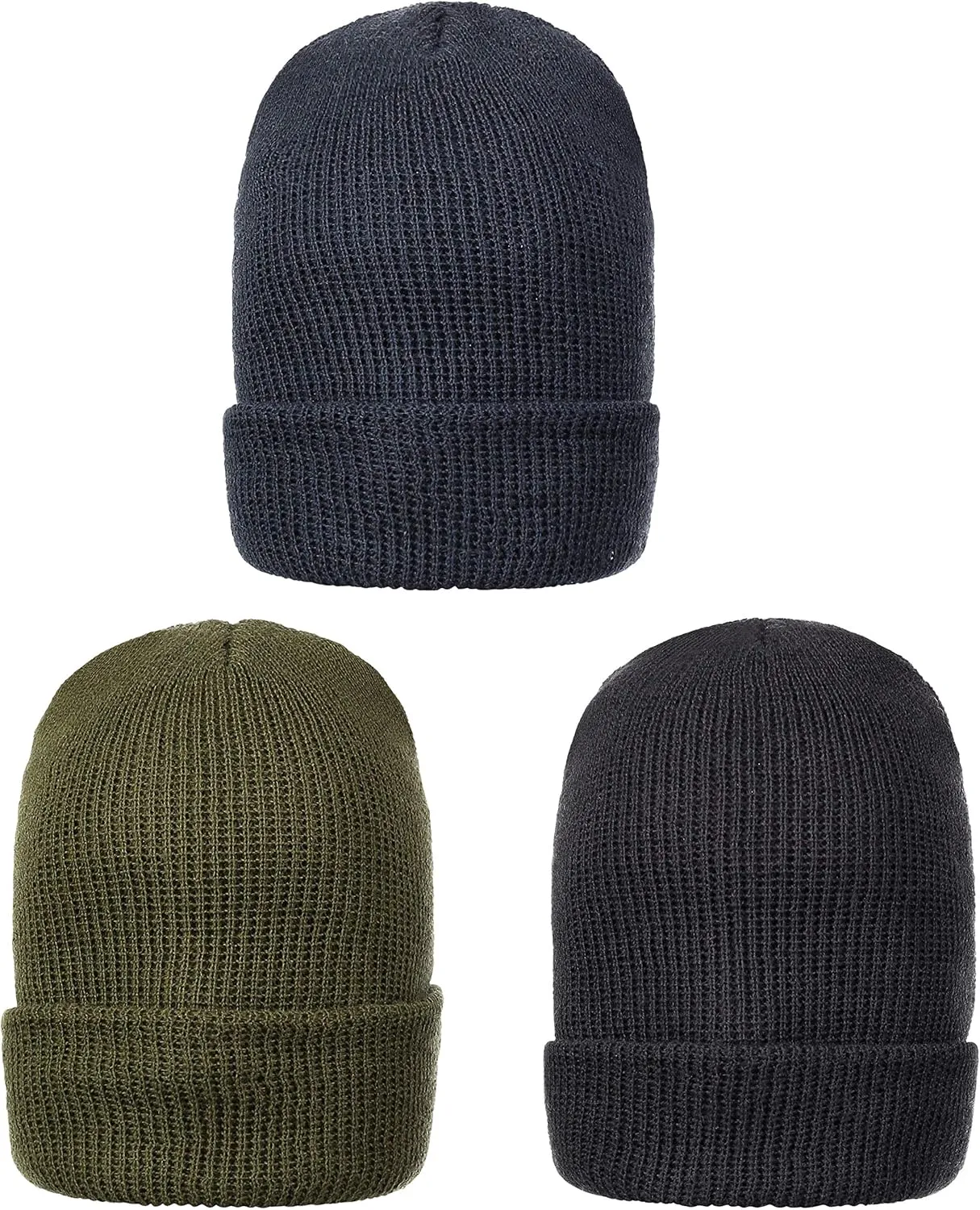 Genuine Wool Ski Watch Cap, Made in USA, 3 Pack - 100% Wool