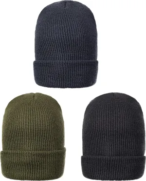 Genuine Wool Ski Watch Cap, Made in USA, 3 Pack - 100% Wool