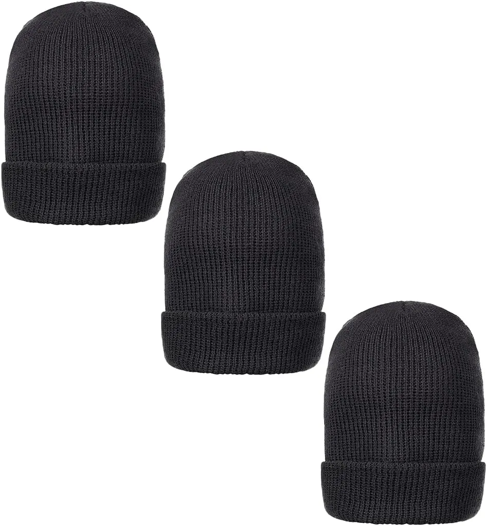 Genuine Wool Ski Watch Cap, Made in USA, 3 Pack - 100% Wool
