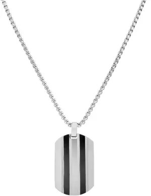 Geoffrey Beene Stainless Steel Men's Patterned Dog Tag Necklace