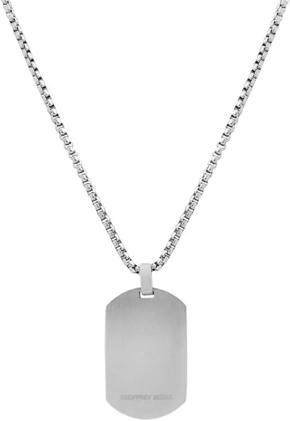Geoffrey Beene Stainless Steel Men's Patterned Dog Tag Necklace