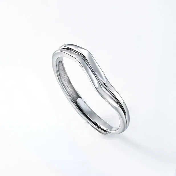Geometric Line Silver Couple Ring for Women