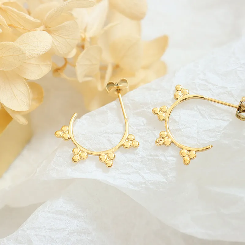 Geometric Round Ball Earrings - Korean Style Stainless Steel Gold Plated Ear Studs