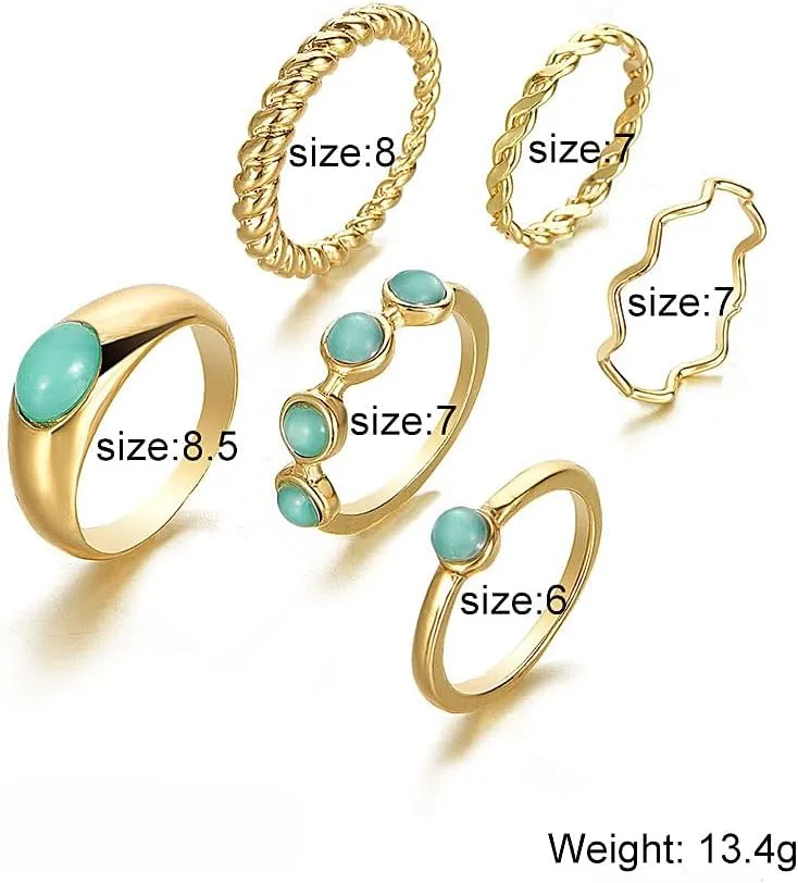 GIGB PBDK Boho Gemstone Stacking Knuckle Ring Set for Women Vintage Gold Geometry Stackable Rings Good Luck Midi Finger Thumb Rings Jewelry Gift