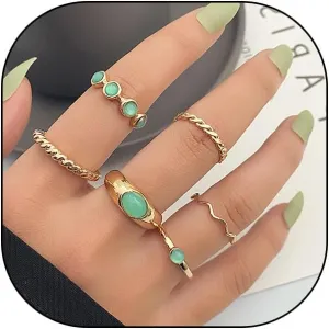 GIGB PBDK Boho Gemstone Stacking Knuckle Ring Set for Women Vintage Gold Geometry Stackable Rings Good Luck Midi Finger Thumb Rings Jewelry Gift
