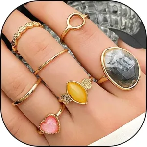 GIGB PBDK Boho Knuckle Stackable Ring Set for Women Vintage Gold Plated Geometry Heart Oval Rings Stacking Luck Midi Finger Rings Thumb Jewelry Gifts