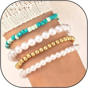 GIGB PBDK Boho Stackable String Bracelets Set for Women Fashion Layered Y2k Beaded Stretch Bangle Adjustable Turquoise Bracelet Beach Jewelry Gift