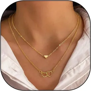 GIGB PBDK Gold Stackable Heart Choker Necklace Set for Women Mom Dainty Layered Cross Love Pendant Necklaces Trendy Hollow Necklaces Jewelry Gifts