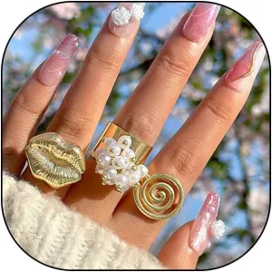 GIGB PBDK Vintage Gold Stackable Knuckle Ring Set for Women Boho Chunky Pearl Spiral Open Rings Pack Joint Finger Stacking Nail Rings Jewelry Gift