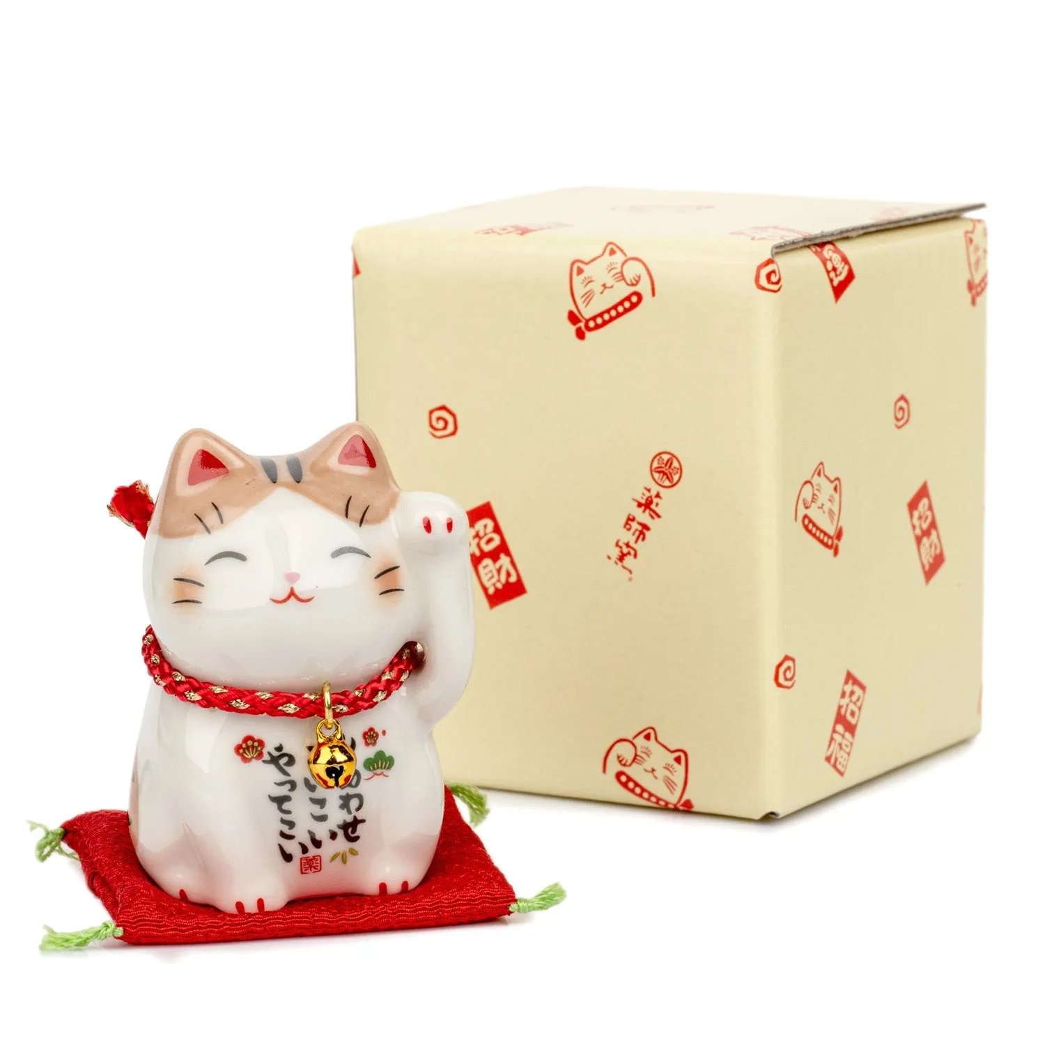 Ginger Tom Japanese Lucky Cat and Red Cushion