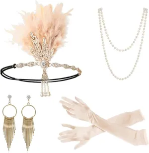 Gionforsy 1920s Flapper Set Roaring 20s Gatsby Accessories for Women Feather Headband 1920s Flapper Girl Accessories
