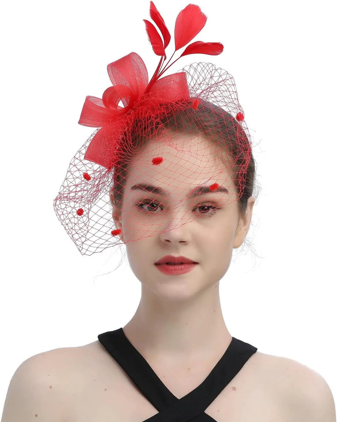 Gionforsy Fascinators Hat for Women Tea Party Headband Lace Gloves Wedding Mesh Feathers Hair Clip