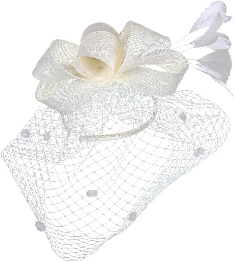 Gionforsy Fascinators Hat for Women Tea Party Headband Lace Gloves Wedding Mesh Feathers Hair Clip