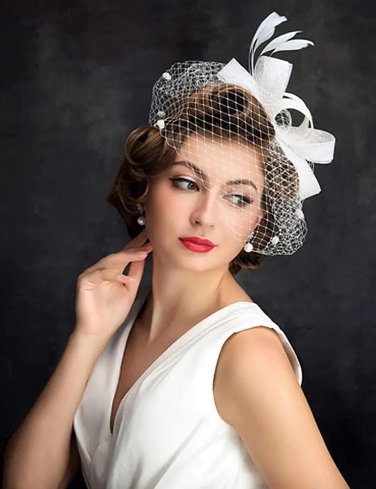 Gionforsy Fascinators Hat for Women Tea Party Headband Lace Gloves Wedding Mesh Feathers Hair Clip