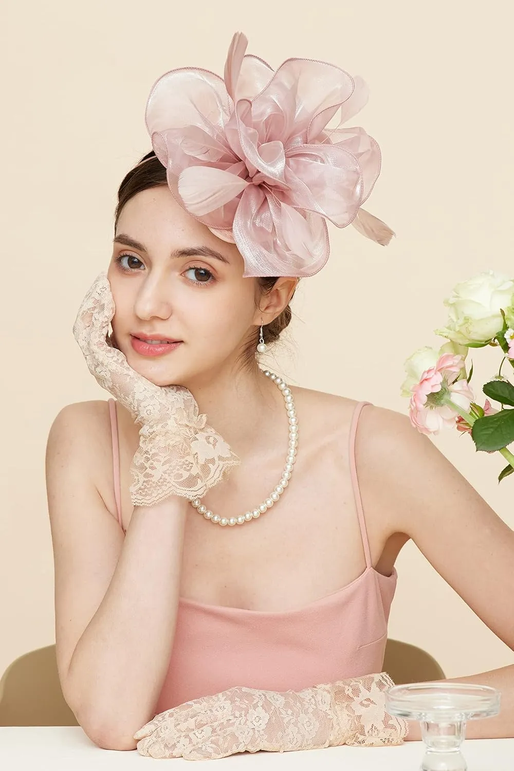 Gionforsy Kentucky Derby Hat Fascinator Veil Headband Pillbox Set for Wedding Tea Party