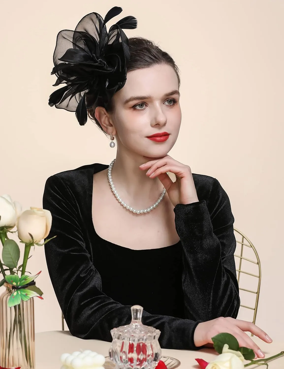 Gionforsy Kentucky Derby Hat Fascinator Veil Headband Pillbox Set for Wedding Tea Party