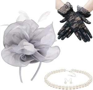 Gionforsy Kentucky Derby Hat Fascinator Veil Headband Pillbox Set for Wedding Tea Party