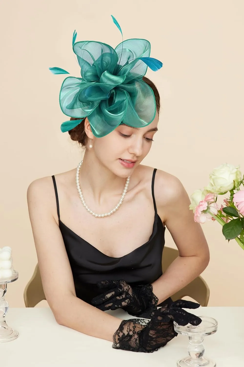 Gionforsy Kentucky Derby Hat Fascinator Veil Headband Pillbox Set for Wedding Tea Party