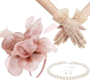 Gionforsy Kentucky Derby Hat Fascinator Veil Headband Pillbox Set for Wedding Tea Party