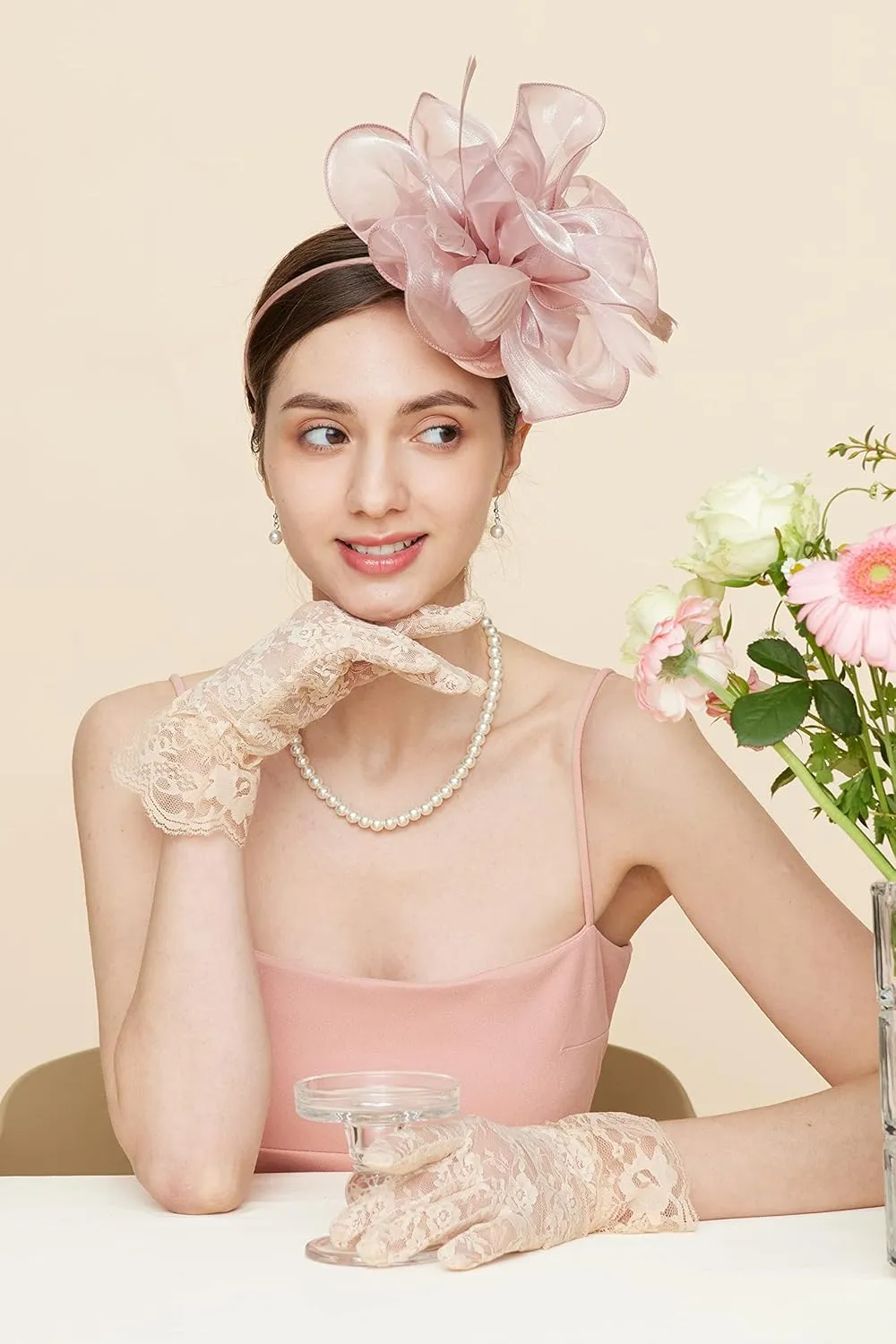 Gionforsy Kentucky Derby Hat Fascinator Veil Headband Pillbox Set for Wedding Tea Party