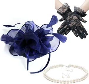 Gionforsy Kentucky Derby Hat Fascinator Veil Headband Pillbox Set for Wedding Tea Party