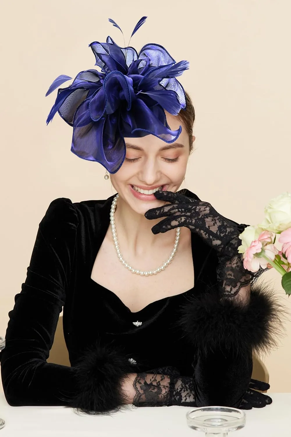 Gionforsy Kentucky Derby Hat Fascinator Veil Headband Pillbox Set for Wedding Tea Party