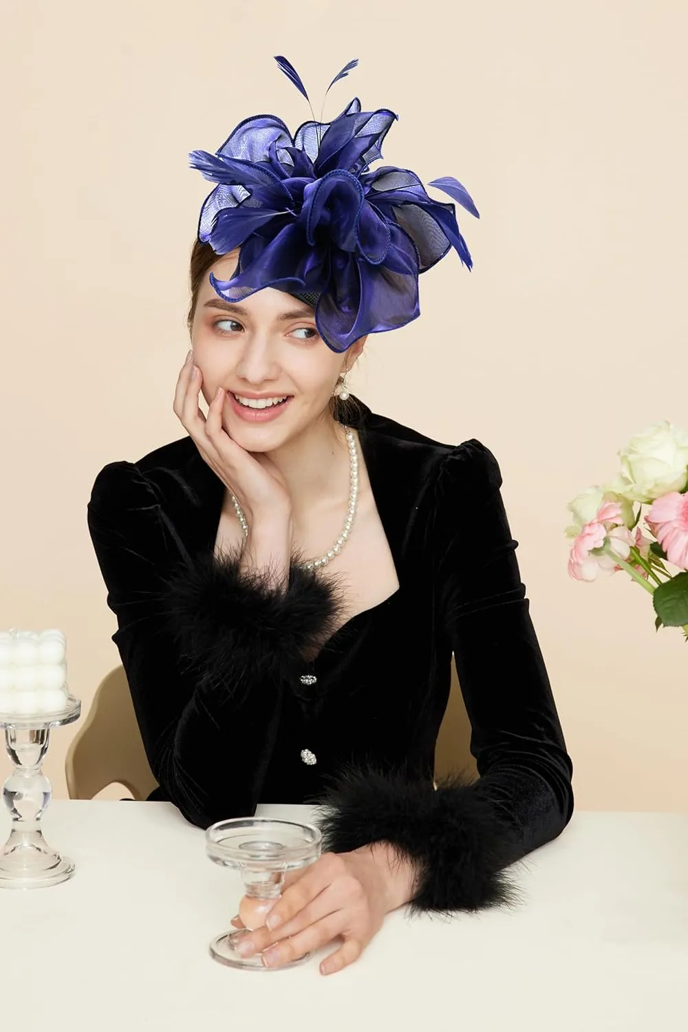 Gionforsy Kentucky Derby Hat Fascinator Veil Headband Pillbox Set for Wedding Tea Party