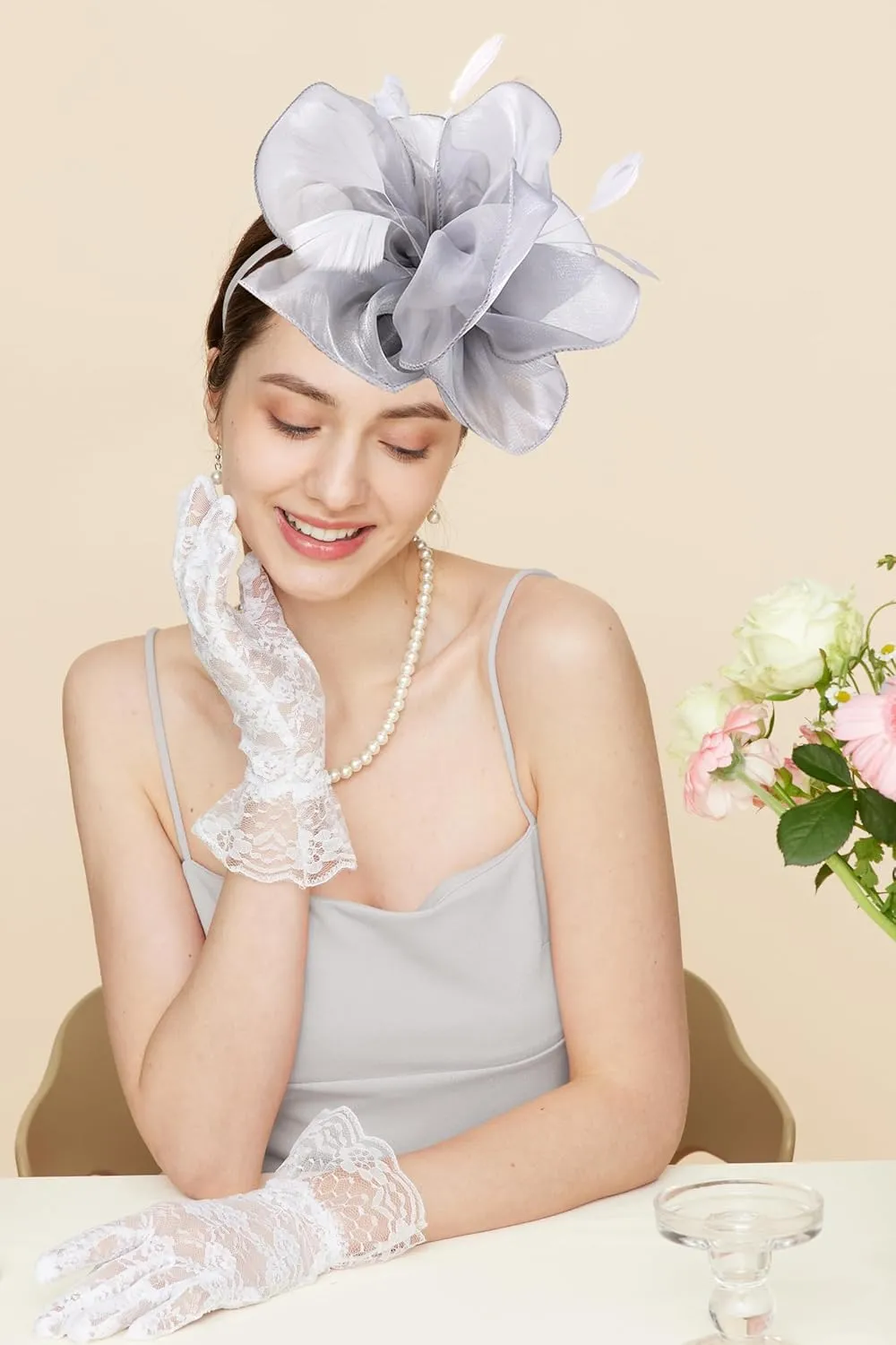 Gionforsy Kentucky Derby Hat Fascinator Veil Headband Pillbox Set for Wedding Tea Party