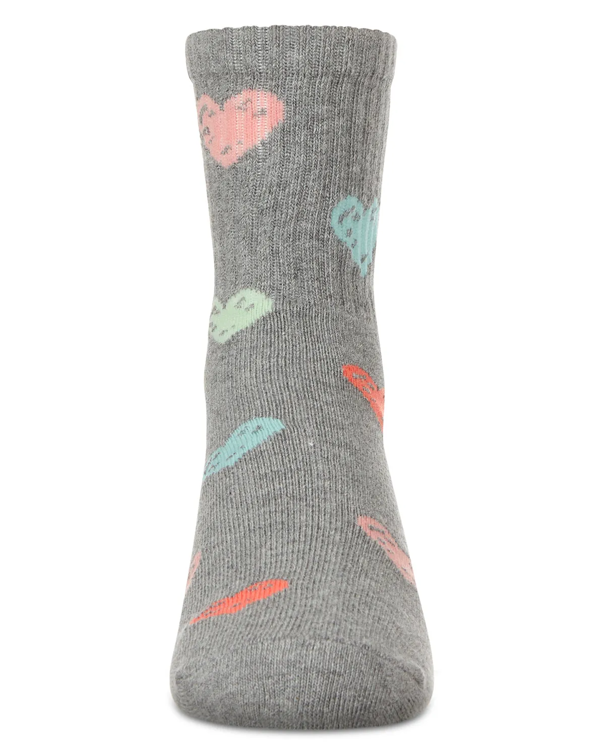 Girls Cozy Ribbed Cotton Blend "Graffiti Heart" Crew Sock