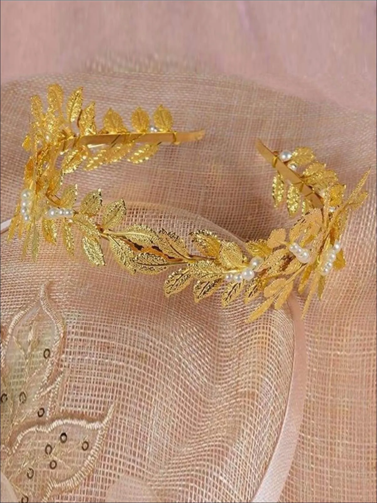 Girls Pearl Leaf Greek Goddess Crown Headband