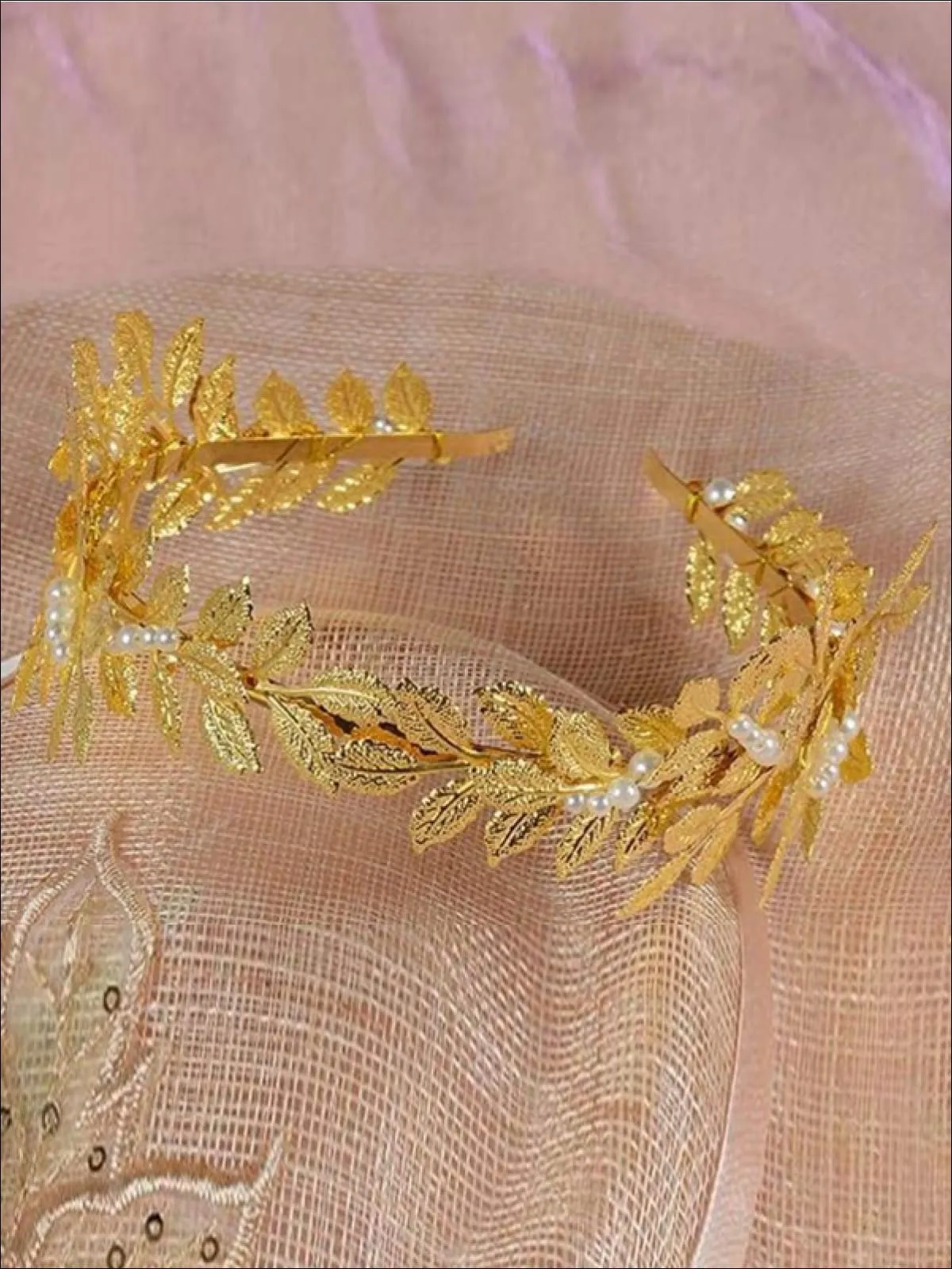 Girls Pearl Leaf Greek Goddess Crown Headband