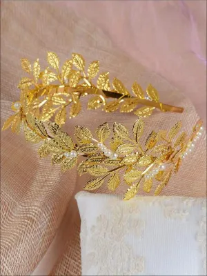 Girls Pearl Leaf Greek Goddess Crown Headband