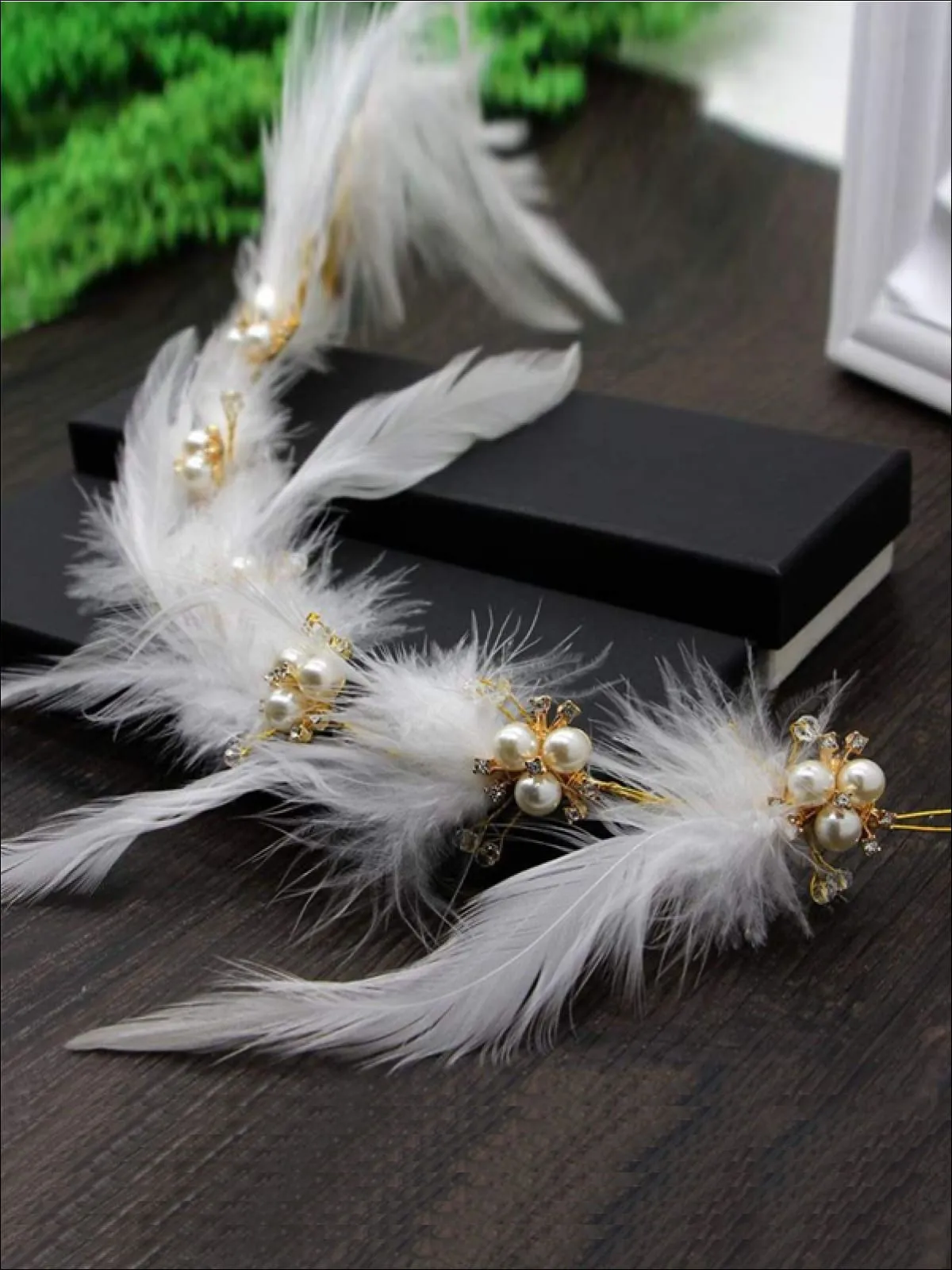 Girls White Feather Pearl Crown Halo Headband