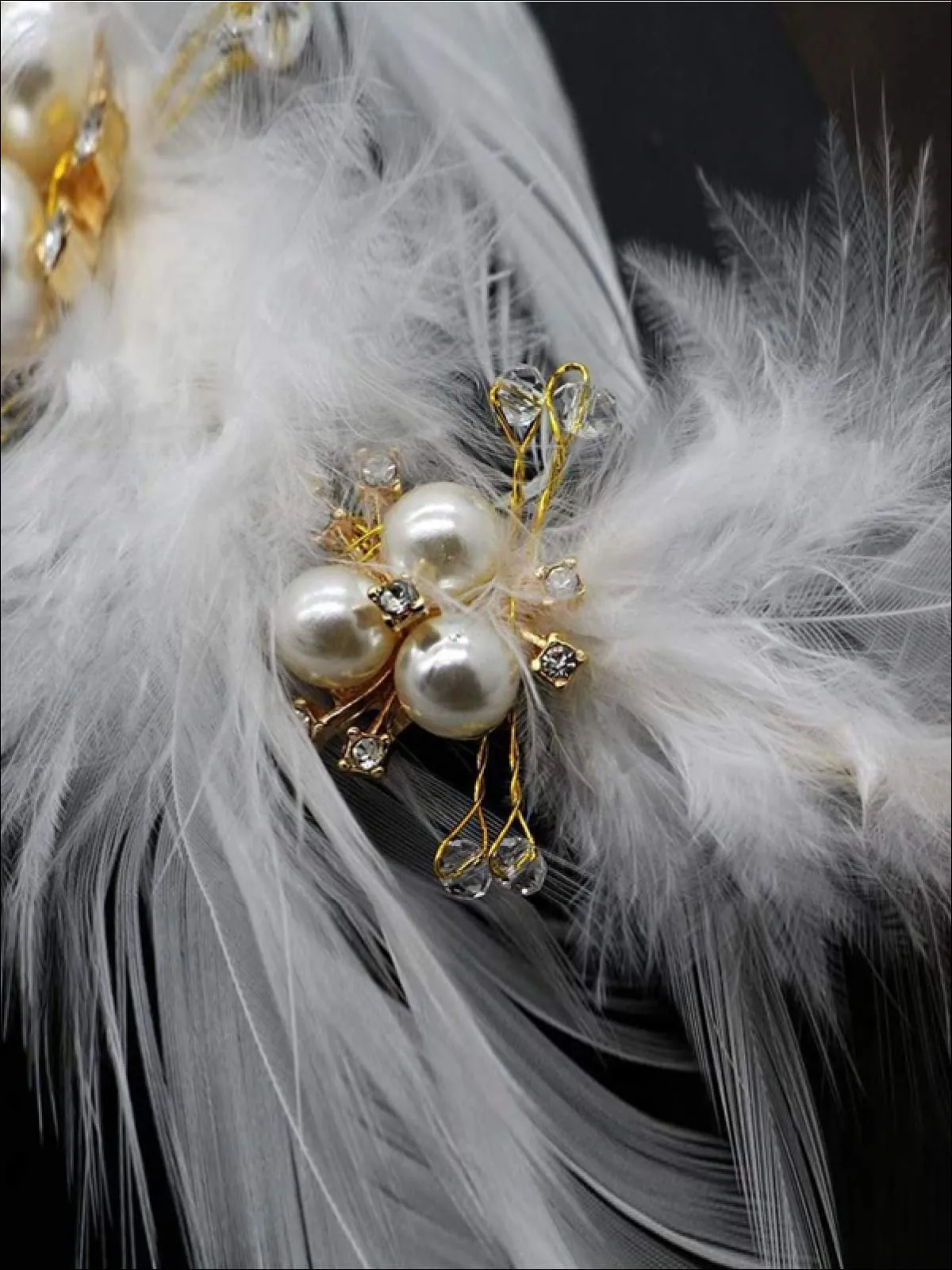 Girls White Feather Pearl Crown Halo Headband