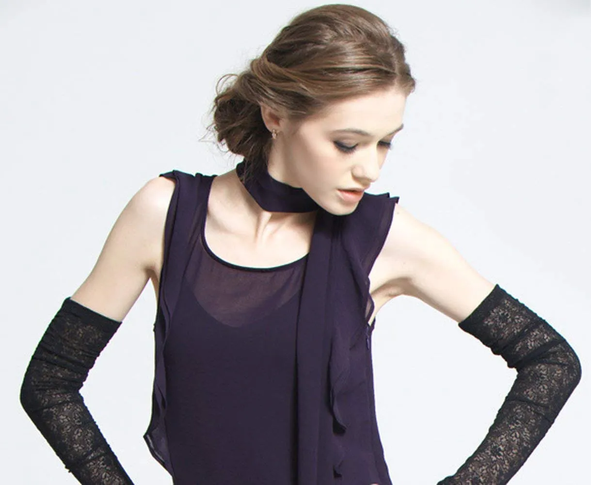 GL10-Women's Gloves Lace  Fingerless Elbow Length