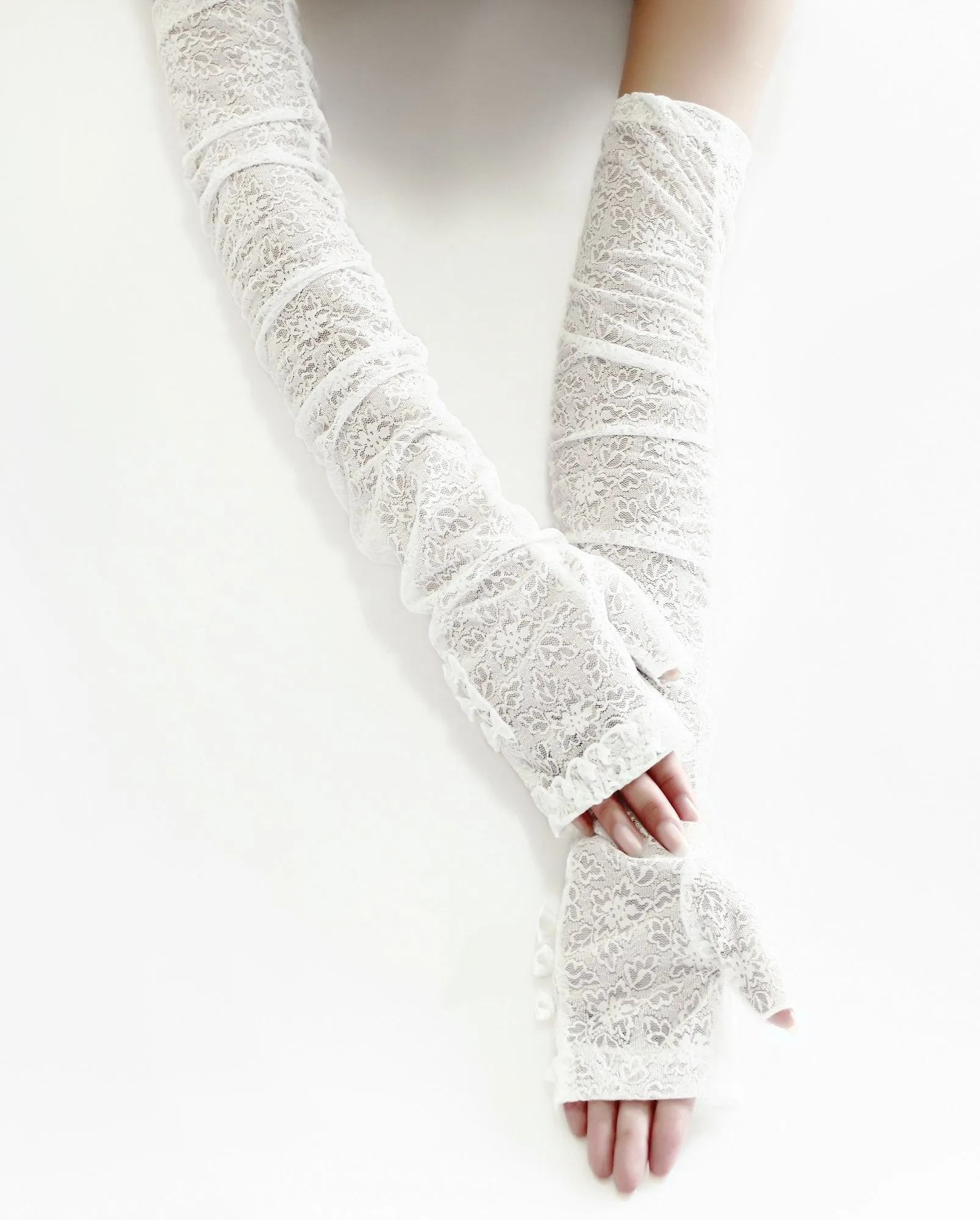 GL10-Women's Gloves Lace  Fingerless Elbow Length