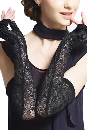 GL10-Women's Gloves Lace  Fingerless Elbow Length
