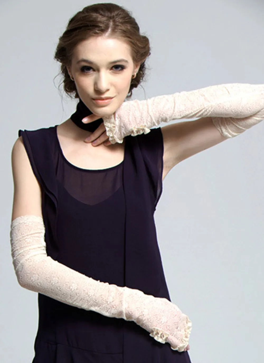 GL10-Women's Gloves Lace  Fingerless Elbow Length