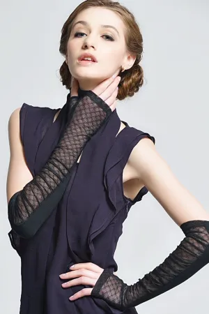 GL10-Womens Long Lace Floral Half Finger Arm Sleeves