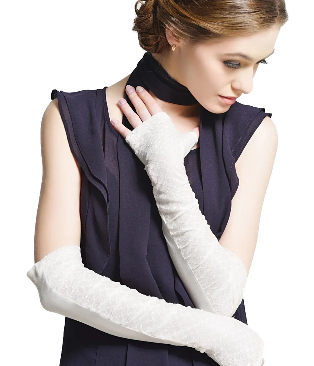 GL10-Womens Long Lace Floral Half Finger Arm Sleeves