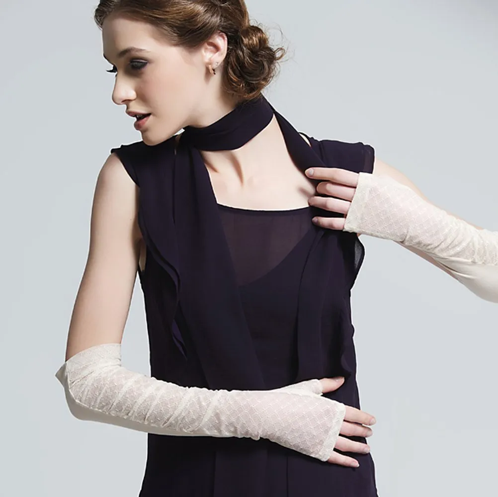 GL10-Womens Long Lace Floral Half Finger Arm Sleeves
